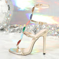 Bohemian Colourful Gem Strap Gladiator High Heels Open-Toe Wedding Banquet SummerFashion High Heel