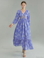 Bohemian Floral Print Puff Sleeve Swing Floral Dress