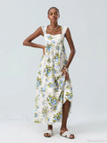 Bohemian Floral Tank Back Tied Square Neck Ruffle Flowy Floral Dress