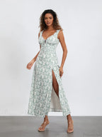 Bohemian Floral Tank Dress Sleeveless Ruffled Tie-up Sweetheart Floral Dress