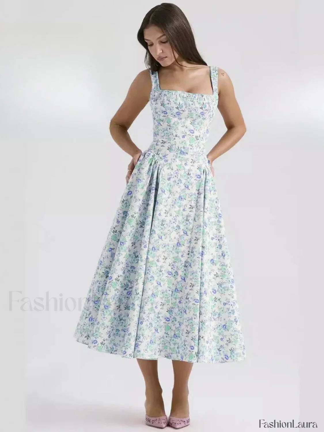Fragmented Flower Midi Dress
