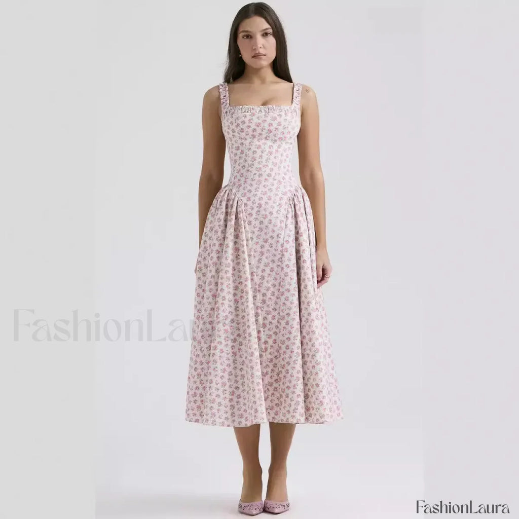 Bohemian Fragmented Flower Midi Dress