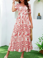 Bohemian High Waist Square Neck Floral Dress
