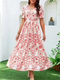 Bohemian High Waist Square Neck Floral Dress