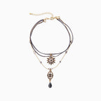 Black Layered Necklace with Rhinestone Pendant Charm