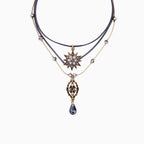 Black Layered Necklace with Rhinestone Pendant Charm