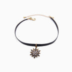 Black Layered Necklace with Rhinestone Pendant Charm
