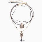 Black Layered Necklace with Rhinestone Pendant Charm