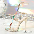 Bohemian Style Gem Strap High Heels Gladiator Sandals - Women's Summer Open Toe Shoes for Wedding Banquets