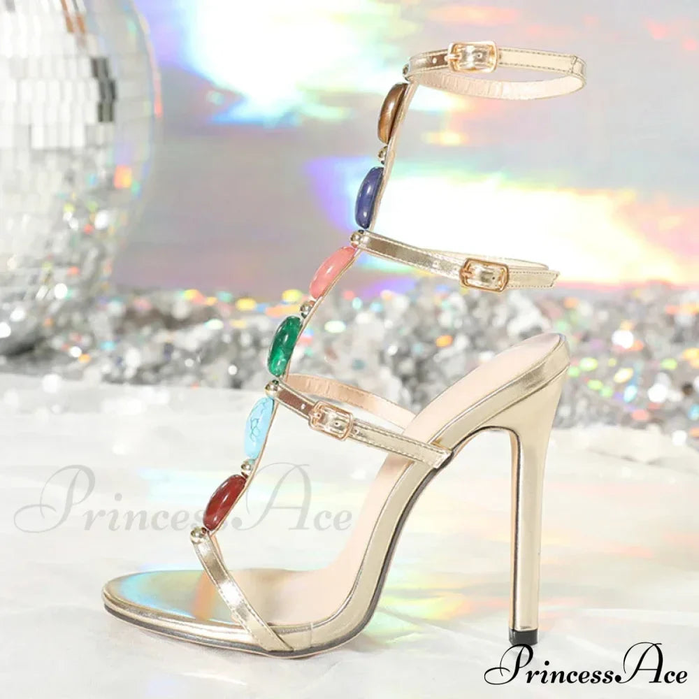 Bohemian Style Gem Strap High Heels Gladiator Sandals - Women's Summer Open Toe Shoes for Wedding Banquets
