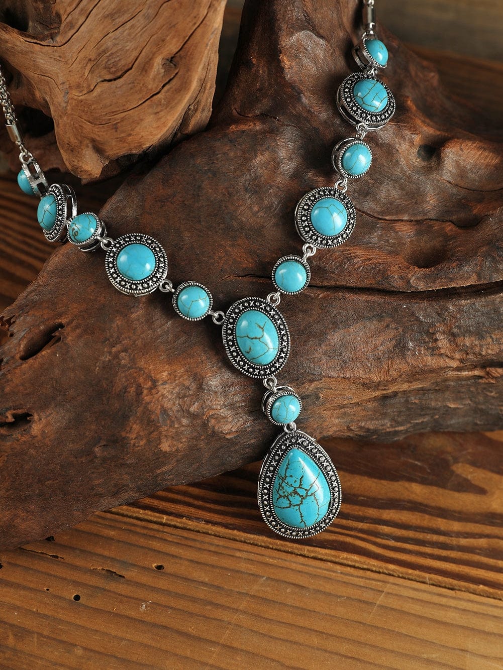 Turquoise Crackle Water Drop Necklace Bohemian Vibes