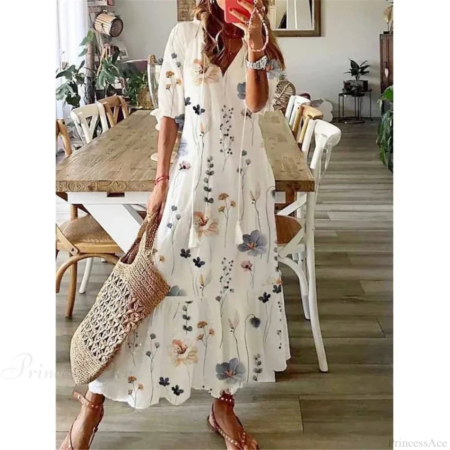 Bohemian Vintage Floral V-neck Summer Beach Dress