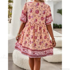 Boho Beach Floral Print Mini Floral Dress