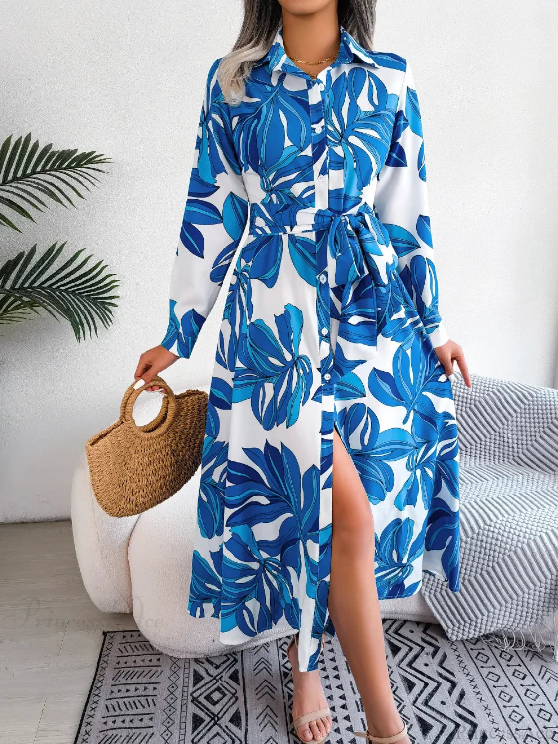 Boho Beach Holiday Floral Shirt Dress