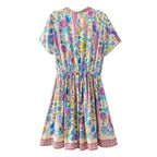 Bohemian Floral Paisley Deep V-Neck Button Front Babydoll Mini Dress