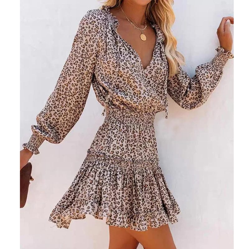 Print Bishop Sleeve Smocked Waist Tiered Ruffle Mini Dress