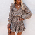 Print Bishop Sleeve Smocked Waist Tiered Ruffle Mini Dress