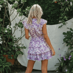 Bohemian Floral Flutter Sleeve V-Neck Tiered Ruffle Mini Dress