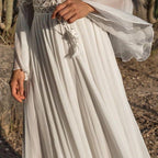 Lace Crochet Bodice Lace Up Tassel Trim Bell Sleeve Flowy Maxi Dress