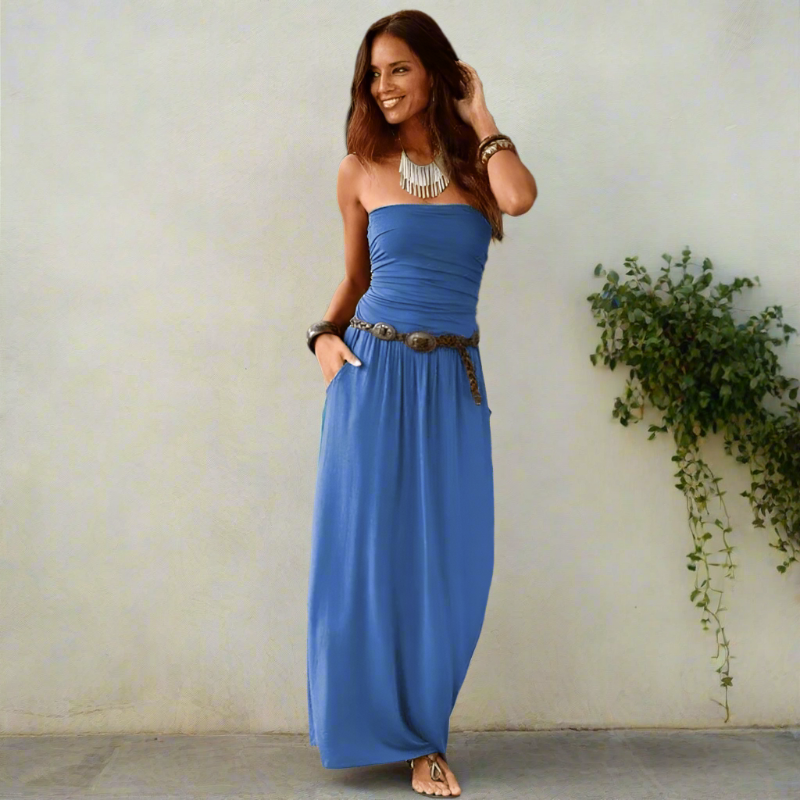 Strapless Bandeau Pocket Flowing Maxi Dress