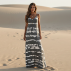 Horizontal Tie Dye Spaghetti Strap V-Neck Relaxed Maxi Dress