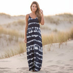 Horizontal Tie Dye Spaghetti Strap V-Neck Relaxed Maxi Dress