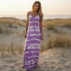 Horizontal Tie Dye Spaghetti Strap V-Neck Relaxed Maxi Dress