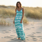 Horizontal Tie Dye Spaghetti Strap V-Neck Relaxed Maxi Dress