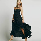 Backless Triple Strap Halter Tiered Maxi Dress