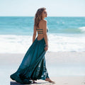 Backless Triple Strap Halter Tiered Maxi Dress