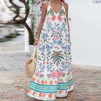 Sun Face Snake Graphic Print Ruffle Hem Spaghetti Strap Maxi Dress