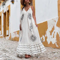 Sun Face Snake Graphic Print Ruffle Hem Spaghetti Strap Maxi Dress