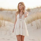 Lace Bell Sleeve Cardigan Tiered Spaghetti Strap Mini Dress Two Piece Set