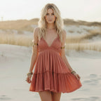 Lace Bell Sleeve Cardigan Tiered Spaghetti Strap Mini Dress Two Piece Set