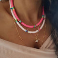 Boho Mixed Color Bead Necklace - Pink Beach Style