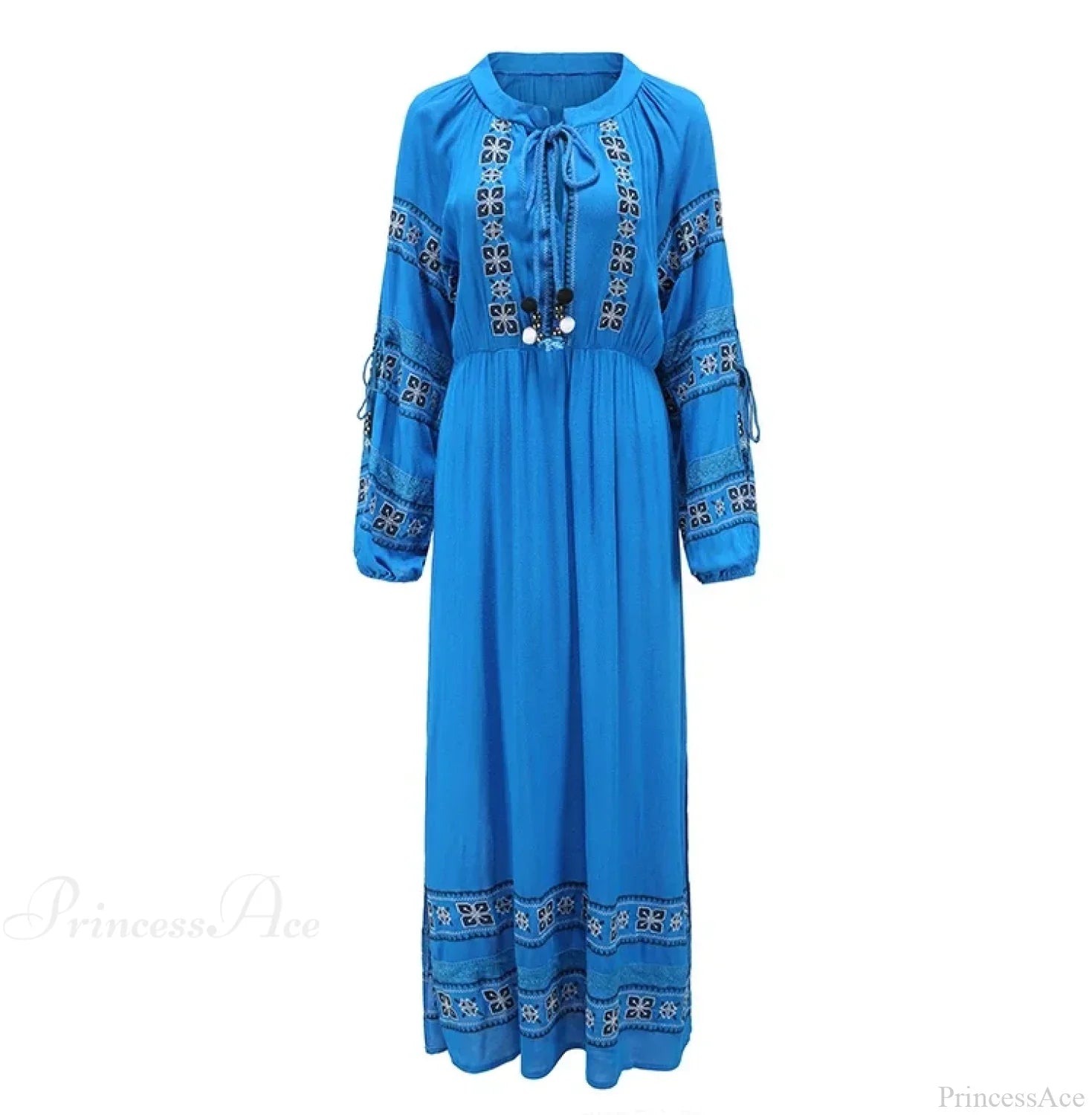 Boho Blue/White Cotton Rayon Maxi Dress