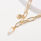 Layered Gold Coin Pendant Chain-Link Necklace
