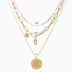 Layered Gold Coin Pendant Chain-Link Necklace
