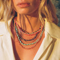 Lake Green Beaded Choker Necklace with Enamel Accents