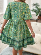 Boho Floral Mini V-neck Short Sleeve Beach Floral Dress