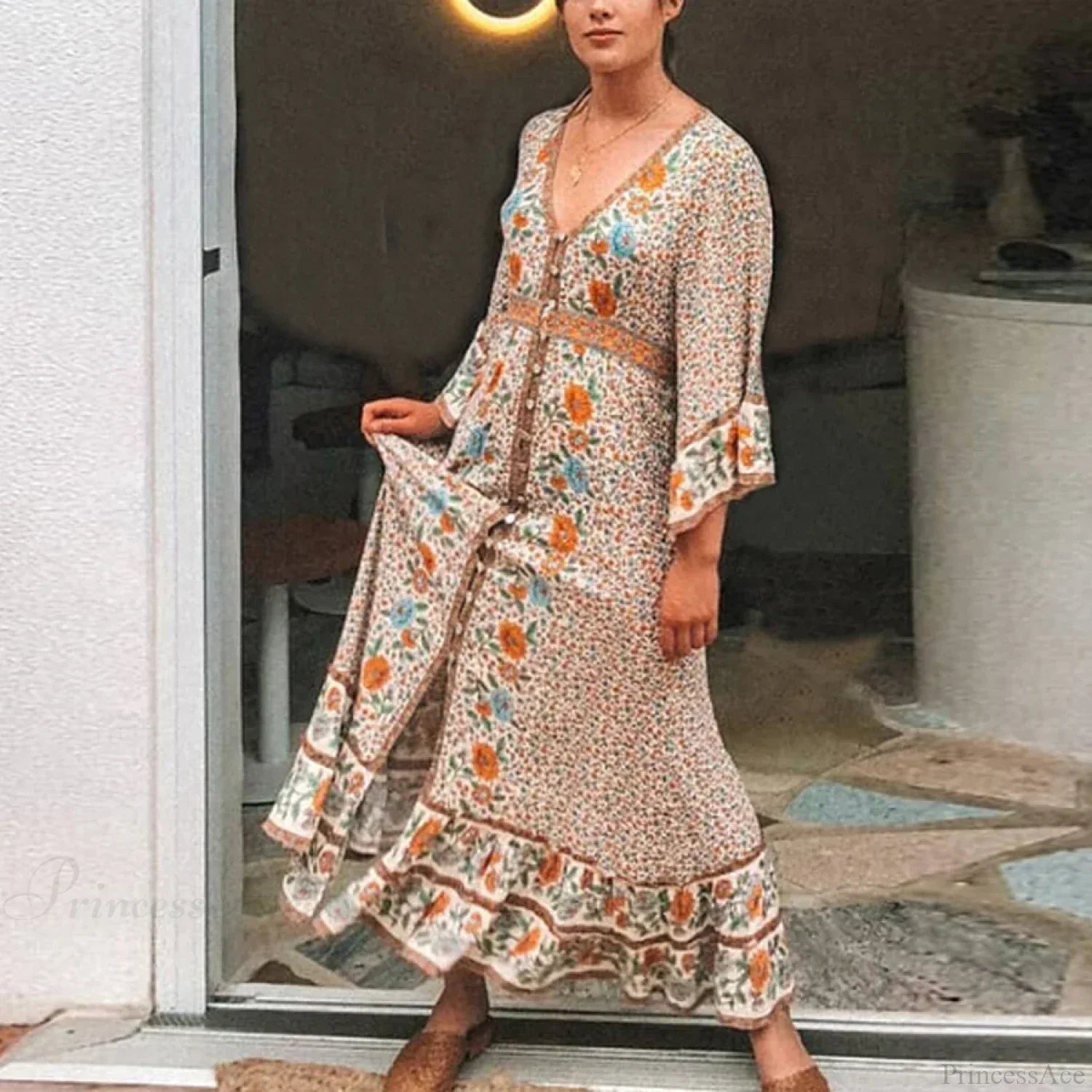 Boho Floral Print Maxi Dress