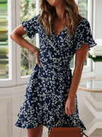 Boho Floral Ruffles V-neck A-line Mini Floral Dress