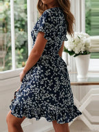 Boho Floral Ruffles V-neck A-line Mini Floral Dress