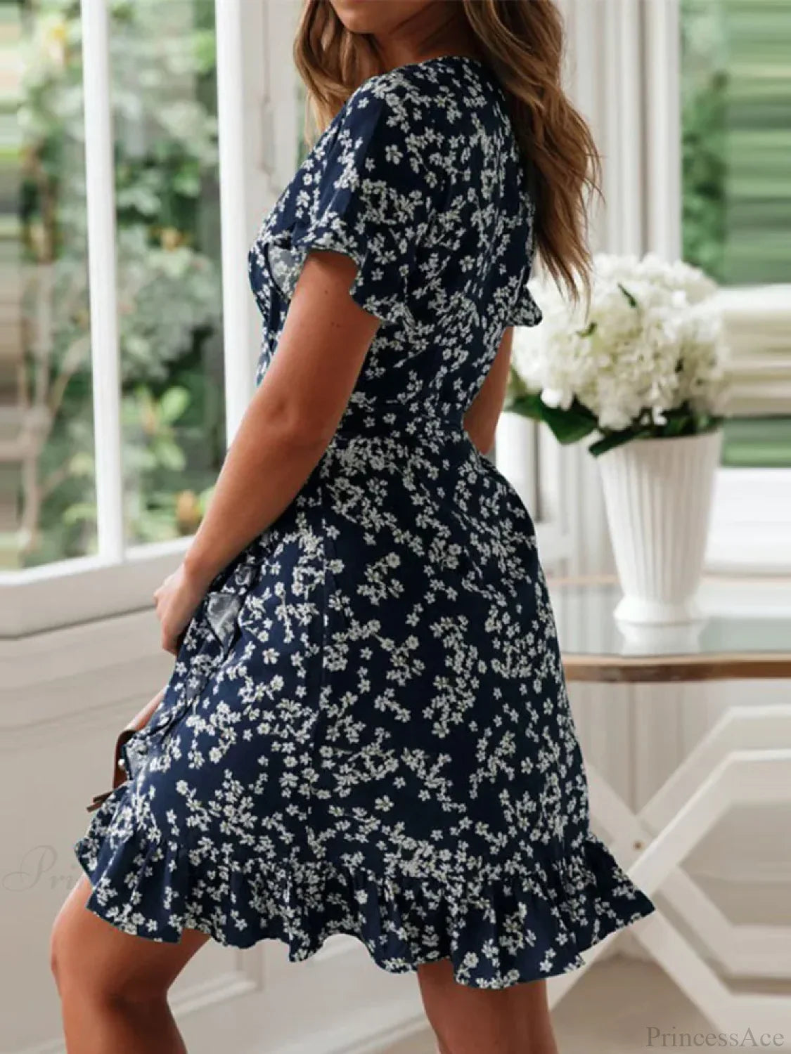 Boho Floral Ruffles V-neck A-line Mini Floral Dress