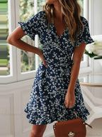 Boho Floral Ruffles V-neck A-line Mini Floral Dress
