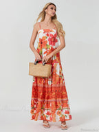 Boho Flowy Leaves Floral Ruched A-Line Floral Dress