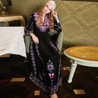 Boho Long Dress Ethnic Floral Embroidery Rayon V-neck Chic Dress