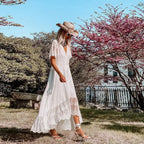Boho Loose Summer Dress Vintage Deep V Floral Print