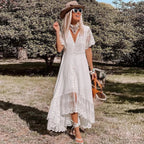 Boho Loose Summer Dress Vintage Deep V Floral Print