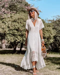 Boho Loose Summer Dress Vintage Deep V Floral Print